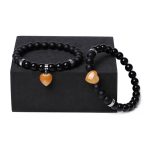 Buddha Stones 2Pcs Black Onyx Crystal Stone Love Heart Protection Support Couple Bracelet Bracelet BS 14