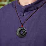 Buddha Stones One's Luck Improves Design Patern Natural Hetian Cyan Jade Success Necklace Pendant Necklaces & Pendants BS 8