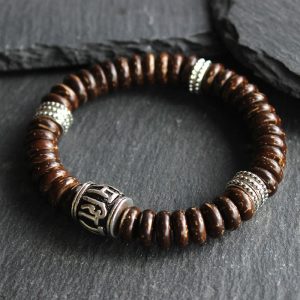 Buddha Stones Natural Tibetan Coconut Shell Om Mani Padme Hum Positive Bracelet Bracelet BS Brown Coconut Shell 18-20cm