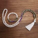 Buddha Stones 108 Mala Beads White Agate Amethyst Black Glitter Stone Protection Bracelet Bracelet Necklaces & Pendants BS 9