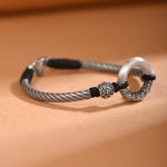 Buddha Stones 999 Sterling Silver Fu Character Peace Buckle Copper Coin Auspicious Clouds Fortune Bracelet Bracelet BS 7