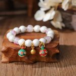Buddha Stones Gold Swallowing Beast Family Charm Liuli Glass Colorful Porcelain Bead Luck Bracelet Bracelet BS Gold Swallowing Beast Family&Pink Love Heart