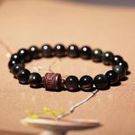 Buddha Stones Natural Gold Sheen Obsidian Rainbow Obsidian Om Mani Padme Hum Fu Character Healing Bracelet Bracelet BS 10mm Rainbow Obsidian Om Mani Padme Hum(Wrist Circumference 14-16cm)