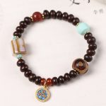 Buddha Stones Natural Tibet Purple Bodhi Seed Dzi Bead God of Wealth Wisdom Bracelet Bracelet BS 6