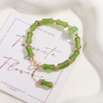 Buddha Stones Green Bamboo Pattern Liuli Crystal Moss Agate Wealth Chain Bracelet Bracelet BS 2