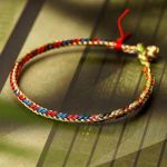 Buddha Stones 925 Sterling Silver Fu Character Zongzi Pattern Multicolored String Luck Handmade Braided Bracelet Bracelet BS Colorful Rope 17-18cm
