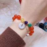 Buddha Stones Jade Red Agate Peace Buckle Charm Confidence Bracelet 22