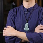Buddha Stones Amitabha Buddha Natural Jade Lotus Amulet Compassion String Necklace Pendant Necklaces & Pendants BS 3