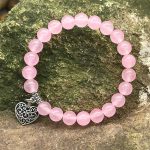Natural Gemstone Lucky Love Heart  Charm Stretch Bracelet Bracelet BS Pink Crystal