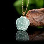 Buddha Stones 18K Gold 925 Sterling Silver Natural Jade Rose Luck Necklace Pendant Necklaces & Pendants BS 4