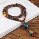 Buddha Stones Tibetan Wenge Wood Bodhi Seed Agate Balance Peace Necklace Pendant Necklaces & Pendants BS Wenge Wood&Green Agate Ball