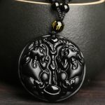 Buddha Stones Black Obsidian Double Pixiu Bead Rope Purification Necklace Pendant Necklaces & Pendants BS 2