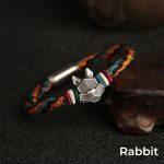 Buddha Stones Handmade 999 Sterling Silver Year of the Dragon Chinese Zodiac Protection Colorful Reincarnation Knot Rope Bracelet Bracelet BS Rabbit 19cm