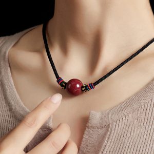 Buddha Stones Cinnabar Bead Blessing String Necklace Pendant Necklaces & Pendants BS 20mm