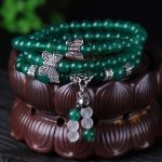 Buddha Stones Natural Green Agate Butterfly Support Bracelet Mala Bracelet BS 2