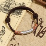 Buddha Stones Handmade 999 Sterling Silver Om Mani Padme Hum Protection Rope Bracelet Bracelet BS Brown Rope(Wrist Circumference 14-17cm)