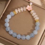 Buddha Stones Aquamarine White Agate Pearl Abacus Beads Flower Healing Bracelet Bracelet BS 4