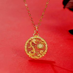 Buddha Stones 925 Sterling Silver Year Of The Dragon Auspicious Clouds Hetian Jade Inlaid Luck Necklace Pendant Necklaces & Pendants BS Dragon(Protection♥Success)