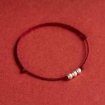 Buddha Stones 925 Sterling Silver Three Beads Protection String Bracelet Anklet Bracelet Anklet BS 2