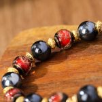 Buddha Stones Tibetan Zakiram Goddess of Wealth Liuli Glass Incense Ash Porcelain Bead Luck Bracelet Bracelet BS 4