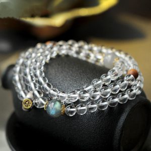 Buddha Stones 925 Sterling Silver Chinese Zodiac Natal Buddha White Crystal Meditation Triple Wrap Bracelet Bracelet BS Dog/Pig-Amitabha Buddha