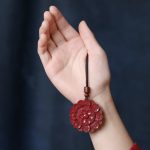 Buddha Stones Natural Cinnabar Lotus Om Mani Padme Hum Blessing Necklace String Pendant Necklaces & Pendants BS 1