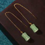 Buddha Stones Jade Bamboo Pattern Luck Drop Earrings Earrings BS 1