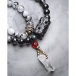 Buddha Stones Black Rutilated Quartz Ebony Wood White Crystal Success Couple Bracelet Bracelet BS 14