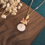 Buddha Stones White Jade Fox Copper Coin Protection Luck Necklace Pendant Necklaces & Pendants BS 2