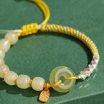 Buddha Stones 925 Sterling Silver Hetian Jade Peace Buckle Beaded Luck Happiness Charm Bracelet Bracelet BS 6