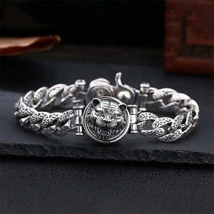 Buddha Stones Tiger Tang Dynasty Flower Design Engraved Luck Energy Bracelet