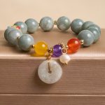 Buddha Stones Jade Red Agate Peace Buckle Charm Confidence Bracelet 12