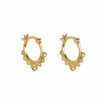 Buddha Stones Round Lotus Flower Pattern Luck Hoop Earrings Earrings BS Gold