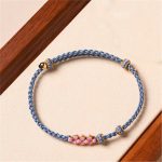 Buddha Stones Handmade Peach Blossom Protection Braided Rope Bracelet Bracelet BS Blue(Wrist Circumference 14-16cm)