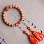 Buddha Stones Tibetan Natural Peach Wood Cinnabar PiXiu Wealth Tassels Bracelet Bracelet BS 8
