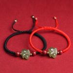 Year of the Rabbit Hetian Jade Bunny Cinnabar Beaded Abundance String Bracelet Bracelet BS 13