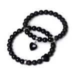 Buddha Stones 2Pcs Black Onyx Crystal Stone Love Heart Protection Support Couple Bracelet Bracelet BS Black Onyx&Black Obsidian