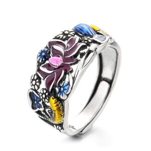 Buddha Stones Koi Fish Lotus Flower Leaf Design Luck Wealth Ring Ring BS Koi Fish(Luck♥Prosperity)