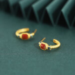 Buddha Stones 925 Sterling Silver Red Agate Lotus Confidence Calm Stud Earrings Earrings BS 1