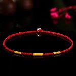 Buddha Stones 999 Gold Bead Handmade Four Thread Wishful Knots Braided Protection Bracelet Bracelet BS Red&Gold Thread 24cm