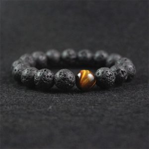 Buddha Stones Lava Rock Tiger Eye Stone Peace Healing Bracelet Bracelet BS Lava Rock
