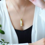 Buddha Stones White Jade Cyan Jade Bamboo Protection Necklace Pendant Necklaces & Pendants BS 3