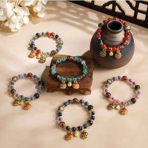 Buddha Stones Colorful Candy Agate Gold Swallowing Beast Family Liuli Glass Bead Strength Bracelet Bracelet BS main