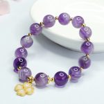 Buddha Stones Natural Amethyst Crystal Inner Peace Four Leaf Clover Charm Bracelet Bracelet BS 3