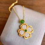 Buddha Stones 925 Sterling Silver Lucky Four Leaf Clover Jade Prosperity Necklace Chain Pendant Necklaces & Pendants BS 13