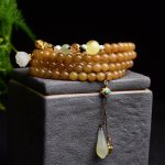 Buddha Stones Natural Hetian Topaz Amber Lotus White Jade Pearl Success Bracelet Bracelet BS 2