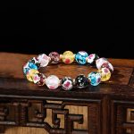 Buddha Stones Gold Swallowing Beast Family Pink Love Heart Luminous Fluorescent Liuli Glass Bead Bracelet Bracelet BS Multicolored Simple Version