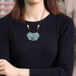 Buddha Stones Natural Jade Peony Flower Lock of Good Wishes Prosperity Necklace Pendant Necklaces & Pendants BS 9