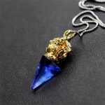 Buddha Stones Tibetan Dorje Vajra 4 Prong Lotus Liuli Crystal Strength Necklace Pendant Necklaces & Pendants BS Blue Dorje