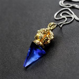Buddha Stones Tibetan Dorje Vajra 4 Prong Lotus Liuli Crystal Strength Necklace Pendant Necklaces & Pendants BS Blue Dorje